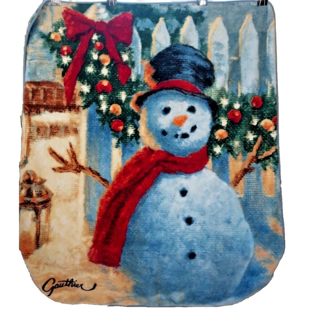 Gauthier Christmas Blanket SNOWMAN Soft Plush Fleece Throw Red Blue 50" x 60"